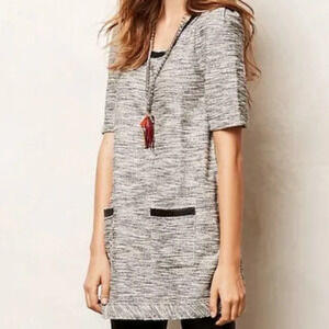 Anthropologie Postage Beverly Tunic Pockets Black Faux Leather Trim Women’s S